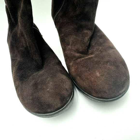 JONES BOOTMAKER | Women's 8 Dark Brown Knee High Zip up Wedge‎ Heel Suede Boots - Picture 3 of 14